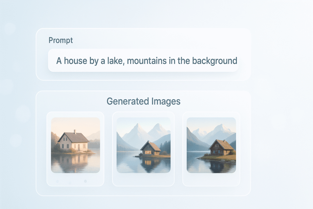 ALT: AI image generator UI with prompt and results.