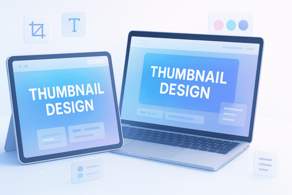 Thumbnail and social media design screen with modern clean UI elements.